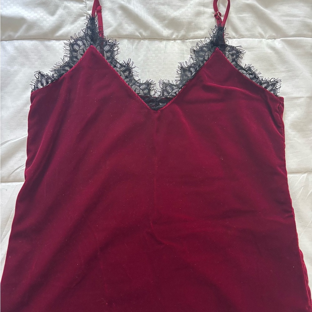 Red Velvet Top with Black Lace